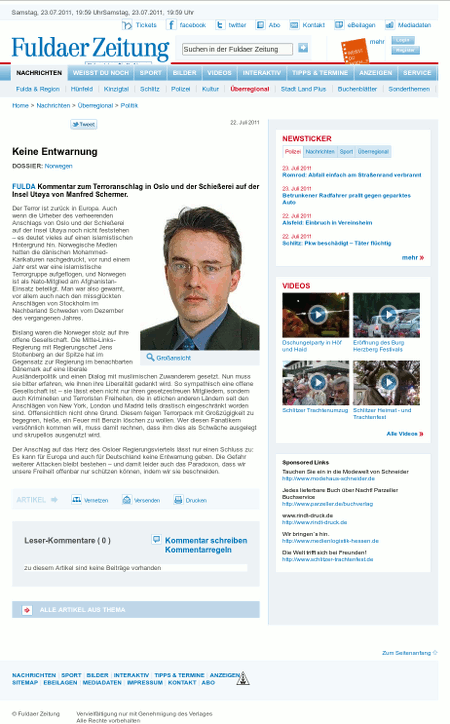 Screenshot der Website der Fuldaer Zeitung